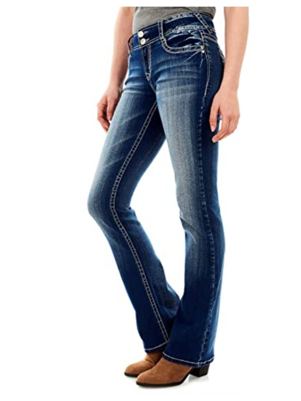 Curvy Bootcut Mid Rise Stretch Denim Jeans Boot Cut Leg